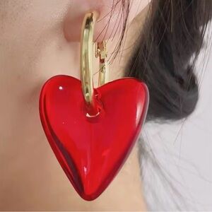 New Punk Vintage Metal Hoop Red Heart Drop Earrings for Women
